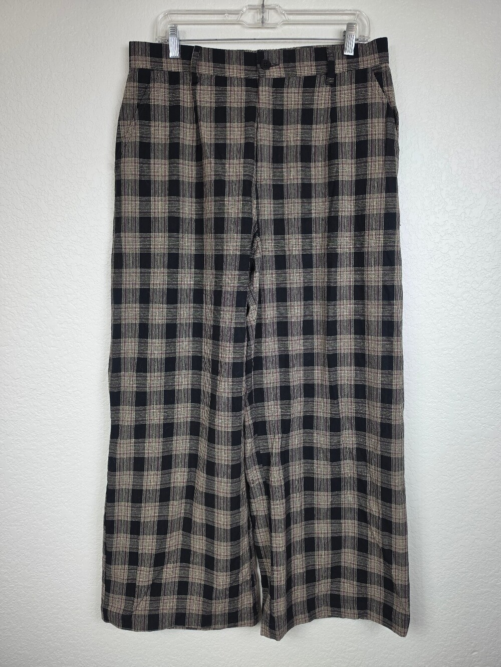Disturbia Black and Beige Plaid Wide-Leg Pants